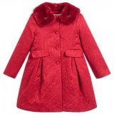 Patachou Kinder Mantel rot jacquared red mit abnehmbarem Fellkragen Luxus CA2733520 Neu